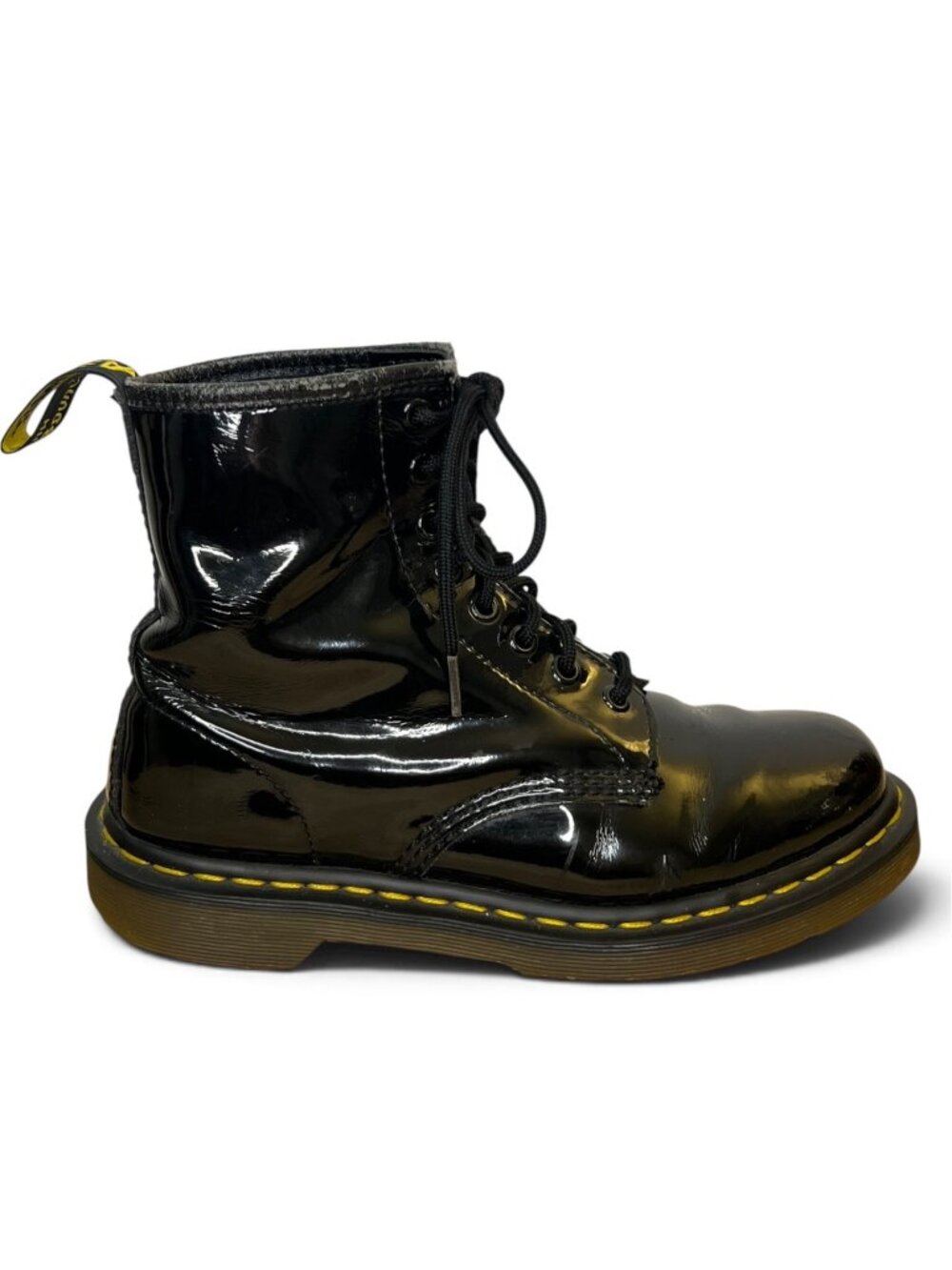 Dr. Martens 1460 Black Patent Leather Lace-Up Boots Size 8 Stylish Iconic